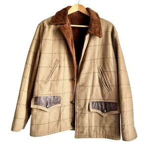 Vintage 50's-60's Wool Brown Plaid Blazer Faux Fur Interior Size XL 23x30